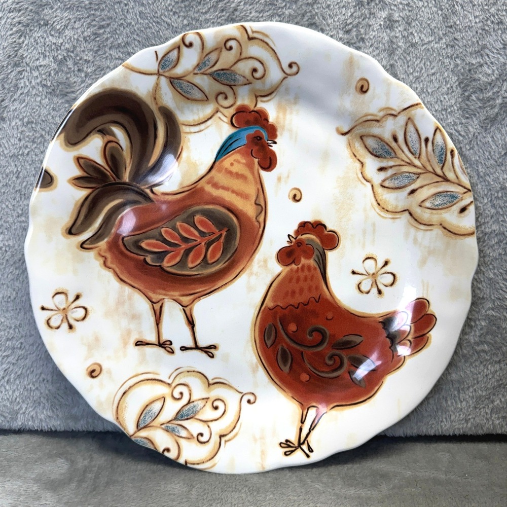 Pier 1 Imports Gallo Rooster Dinner Plate Ironstone Farmhouse Cottage Chicken - Picture 3 of 6